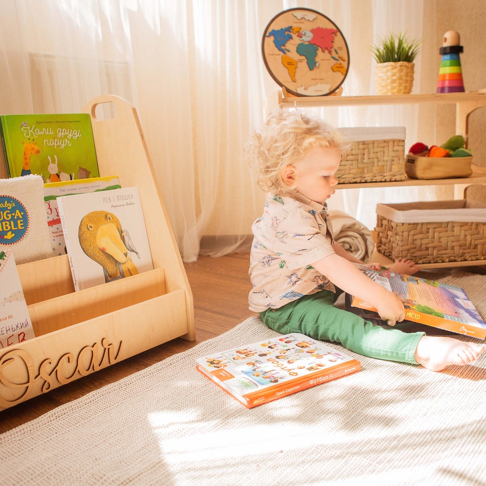 Set of Nursery furniture - Open Shelf + Large Bookcase with personalization, Montessori toddler room, Book shelf kids
