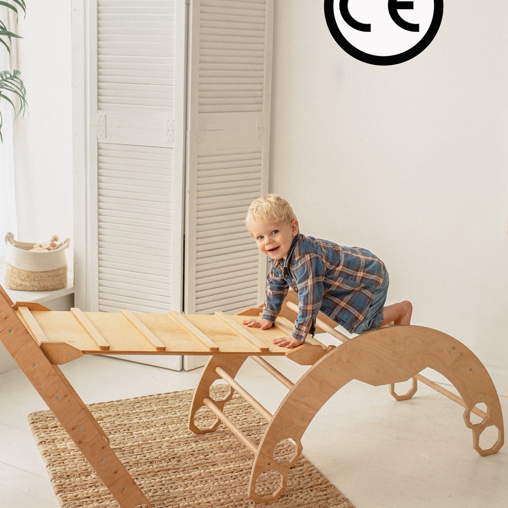 Climbing Set of 3 items - Arch + Foldable Triangle + Ramp ladder/slide, Montessori furniture, Toddler climber, First christmas gift
