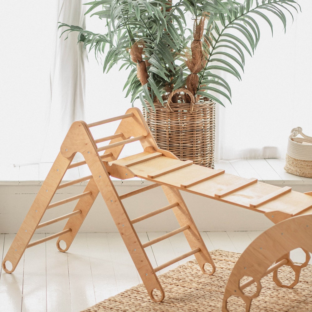 Climbing Set of 3 items - Arch + Foldable Triangle + Ramp ladder/slide, Montessori furniture, Toddler climber, First christmas gift