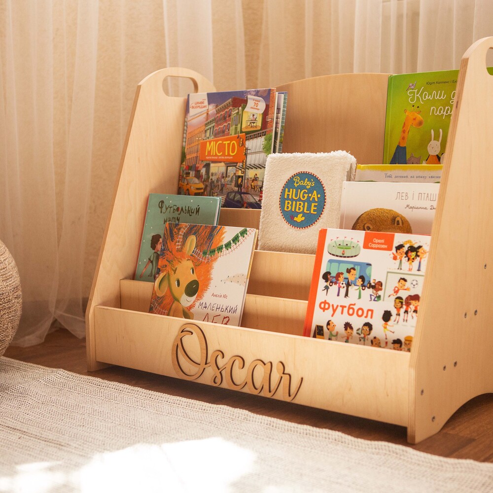 Big Set of Montessori furniture - Open Shelf + Large Bookcase with personalization + Multi-functional Toy Box, Toddler nursery toy storage