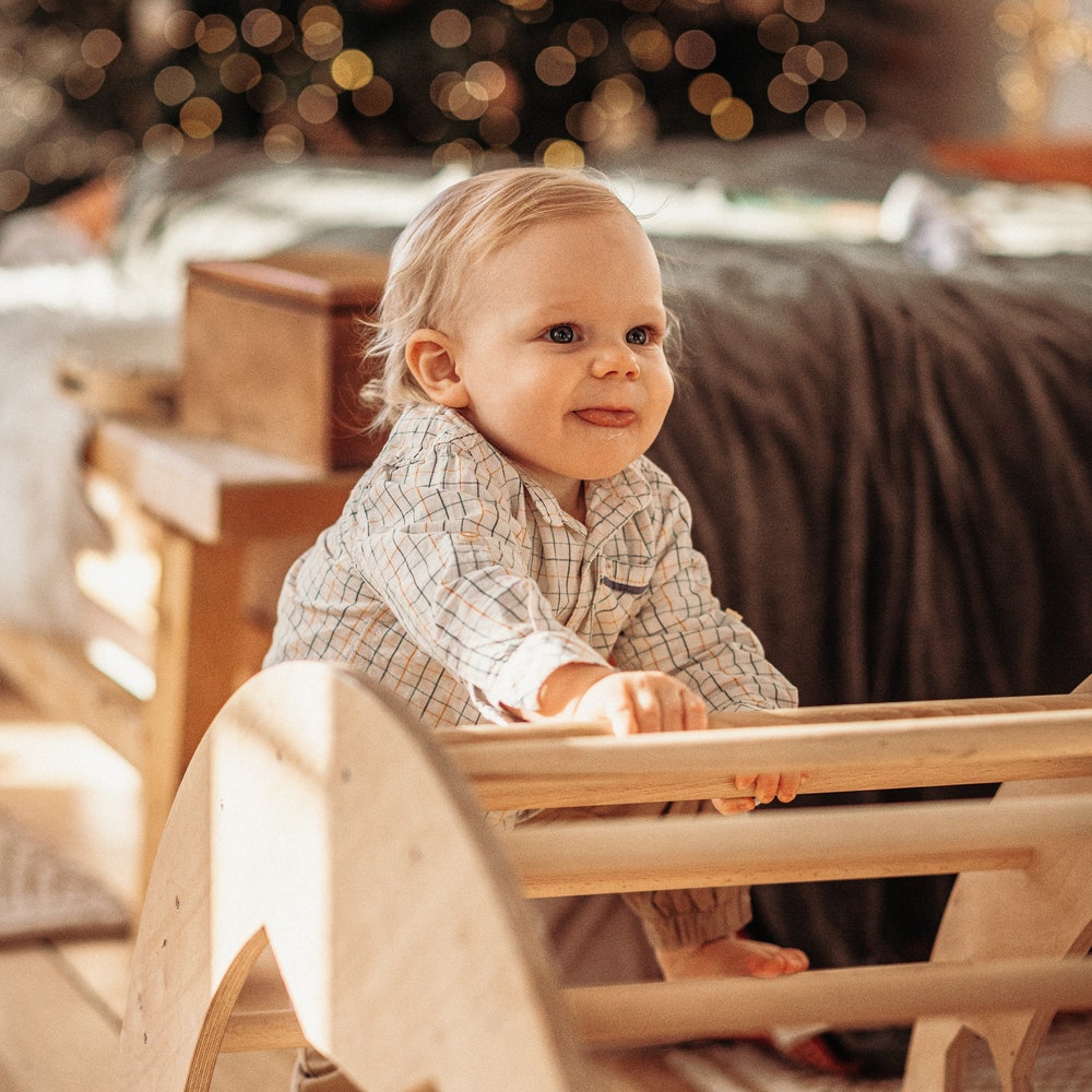 Climbing Arch with Pillow, Baby standing walking toys, Montessori furniture, Toddler First christmas gift, Wooden baby gym Montessori rocker