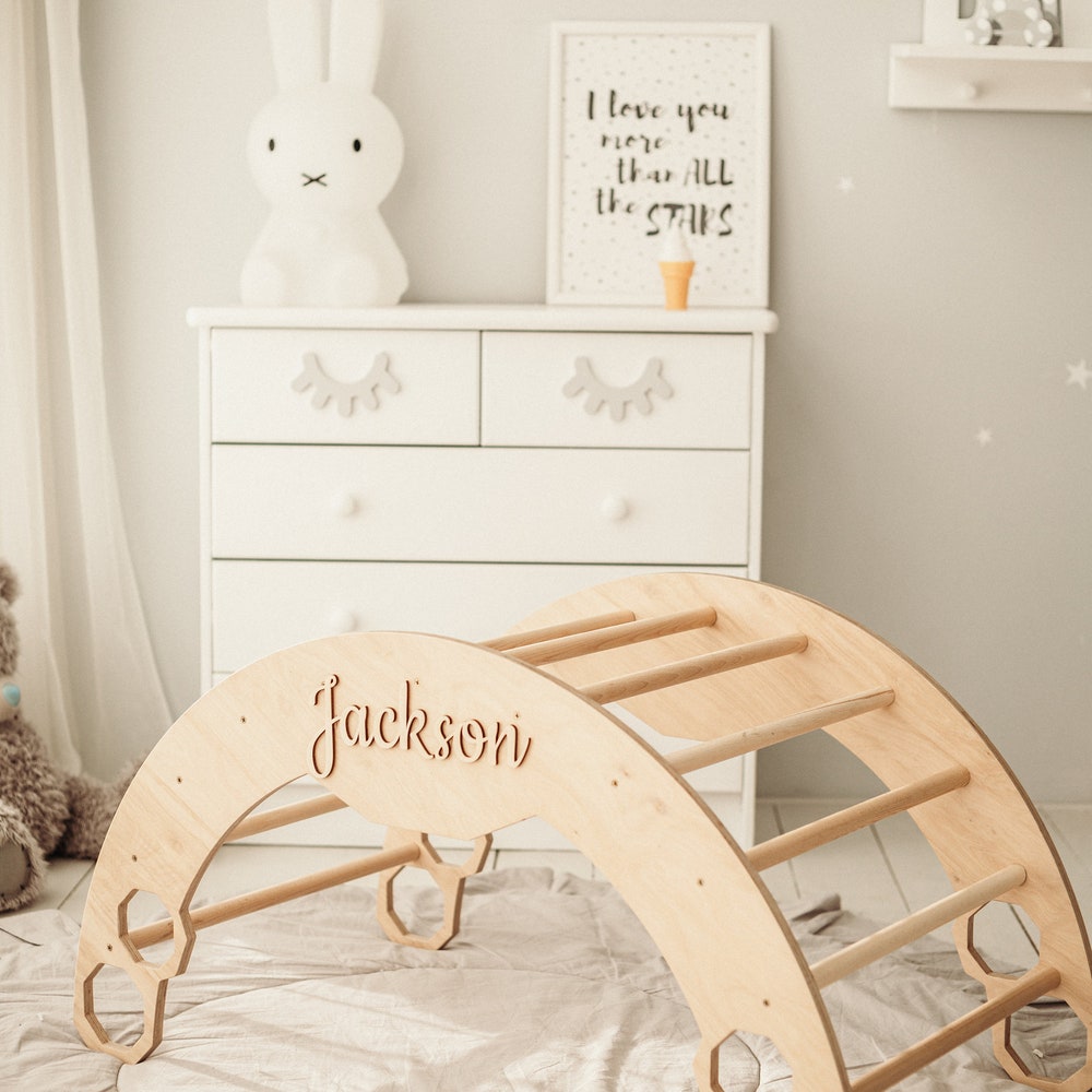 Climbing Arch with Pillow, Baby standing walking toys, Montessori furniture, Toddler First christmas gift, Wooden baby gym Montessori rocker
