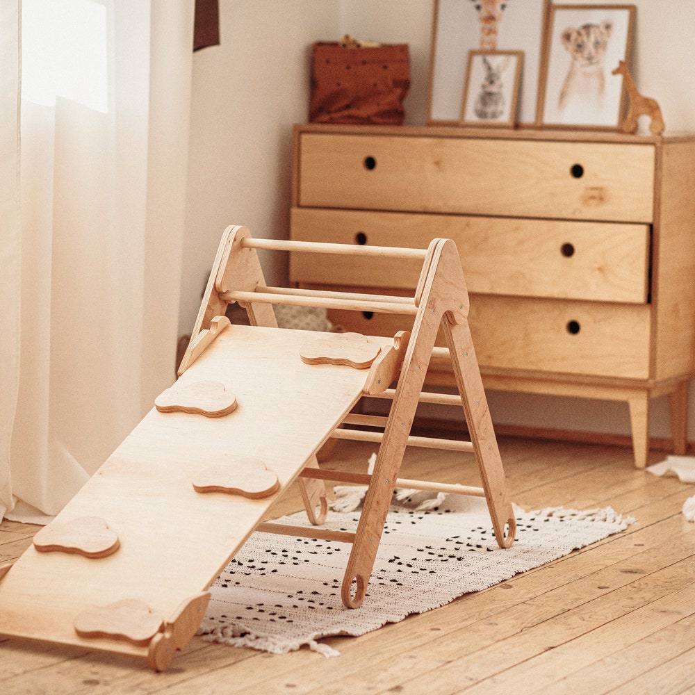 Climbing Set of 3 items - Arch + Foldable Triangle + Ramp ladder/slide, Montessori furniture, Toddler climber, First christmas gift