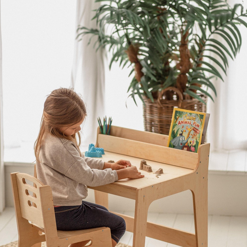 Board game table and chair, Montessori furniture, Desk organizer for Toddler, Custom play table, Kids activity table