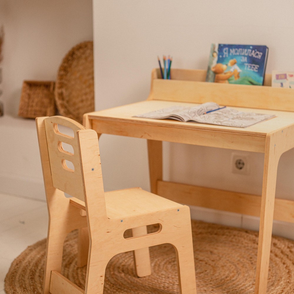 Board game table and chair, Montessori furniture, Desk organizer for Toddler, Custom play table, Kids activity table