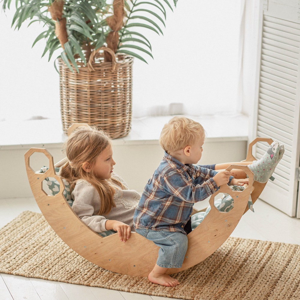 Climbing Arch with Pillow, Baby standing walking toys, Montessori furniture, Toddler First christmas gift, Wooden baby gym Montessori rocker