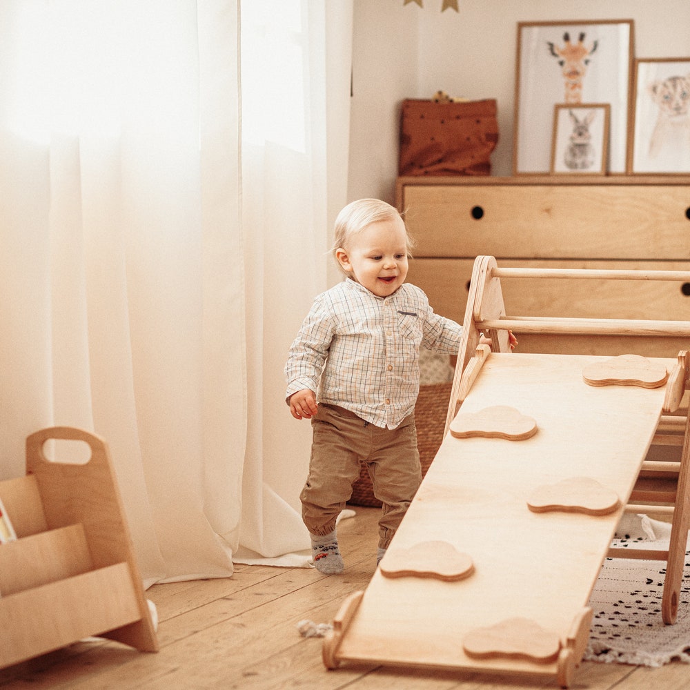 Toddler First christmas gift - Montessori Set of three items - Climbing Arch + Foldable Triangle + Climbing ladder/slide, Balance board