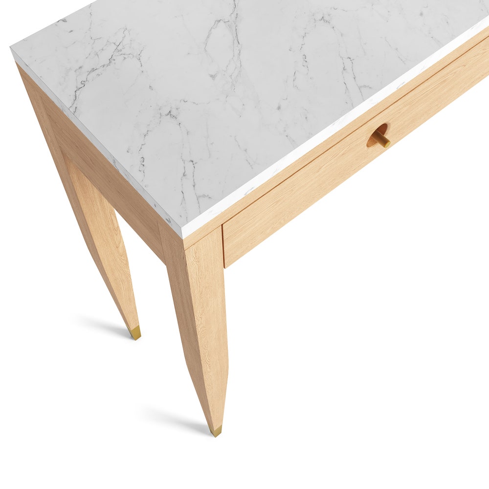 Walnut console table with marble top one drawer and two legs, hallway table, entryway table, dressing table in solid walnut wood