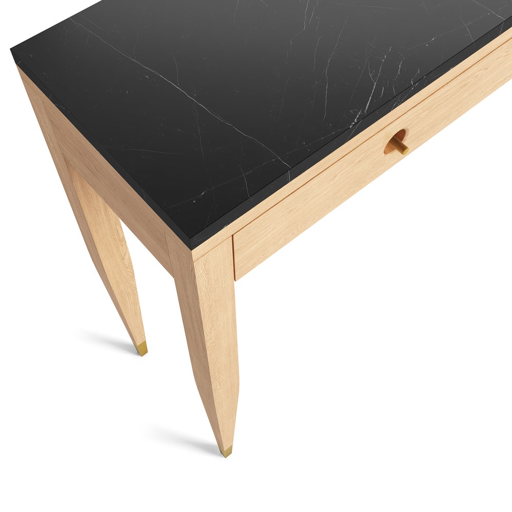 Walnut console table with marble top one drawer and two legs, hallway table, entryway table, dressing table in solid walnut wood