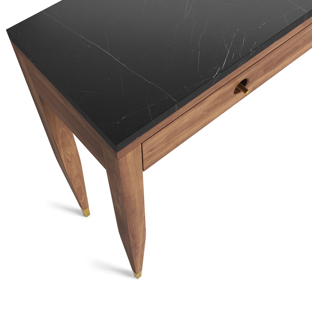 Walnut console table with marble top two drawers and four legs, hallway table, entryway table, dressing table in solid walnut wood, oak wood