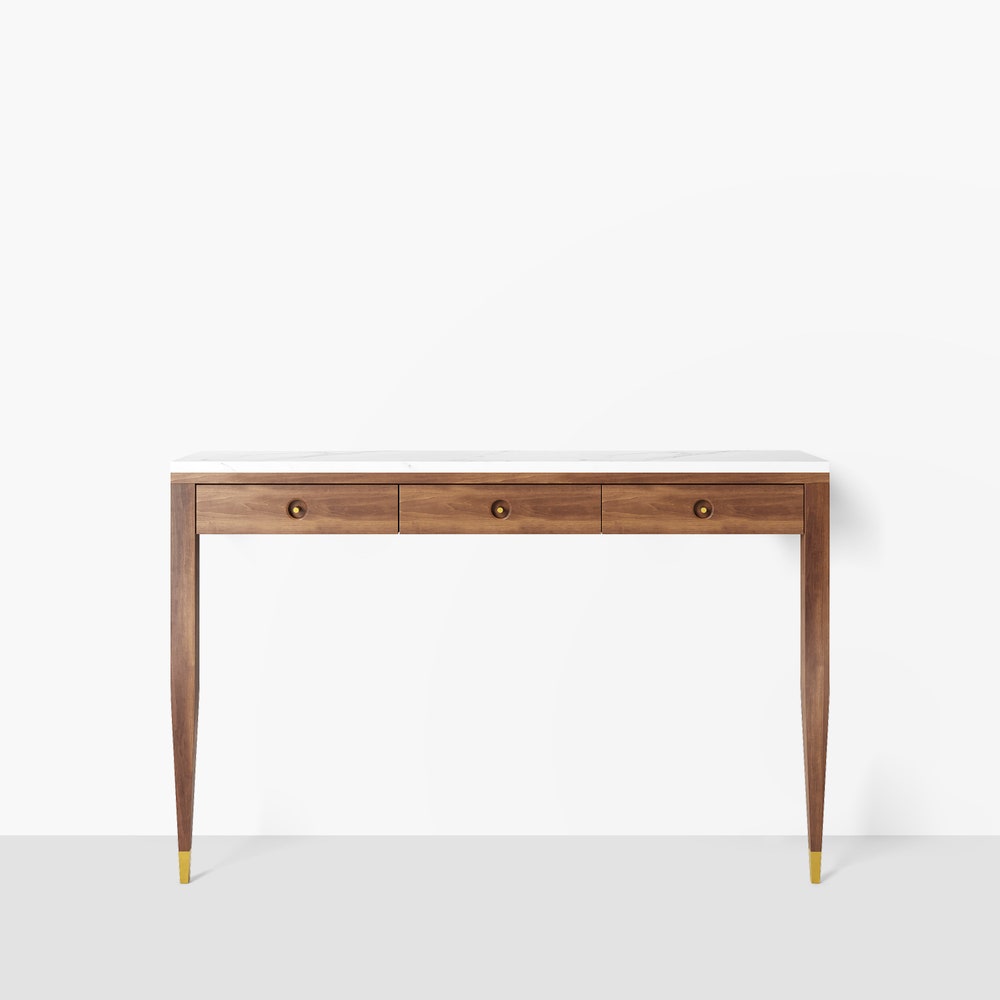 Walnut console table with marble top three drawers and two legs, hallway table, entryway table, dressing table in solid walnut wood