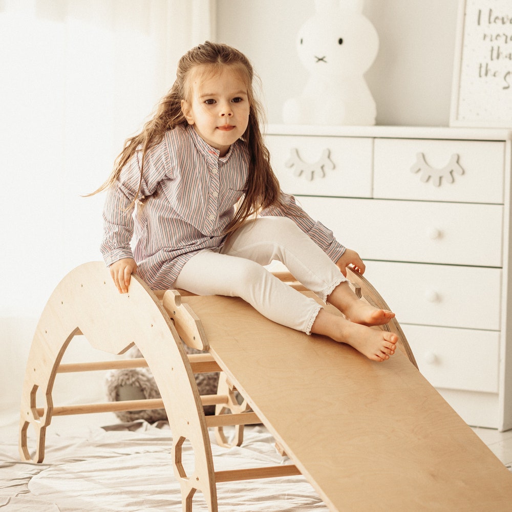 Baby First Christmas Gift - Climbing Arch with Cushion and Ramp - Montessori furniture, Rocker with pillow, Balance board, Toddler gym