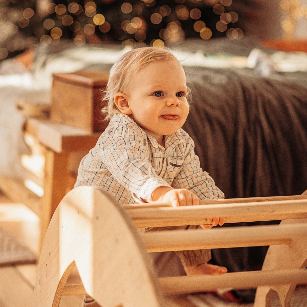Baby First Christmas Gift - Climbing Arch with Cushion and Ramp - Montessori furniture, Rocker with pillow, Balance board, Toddler gym