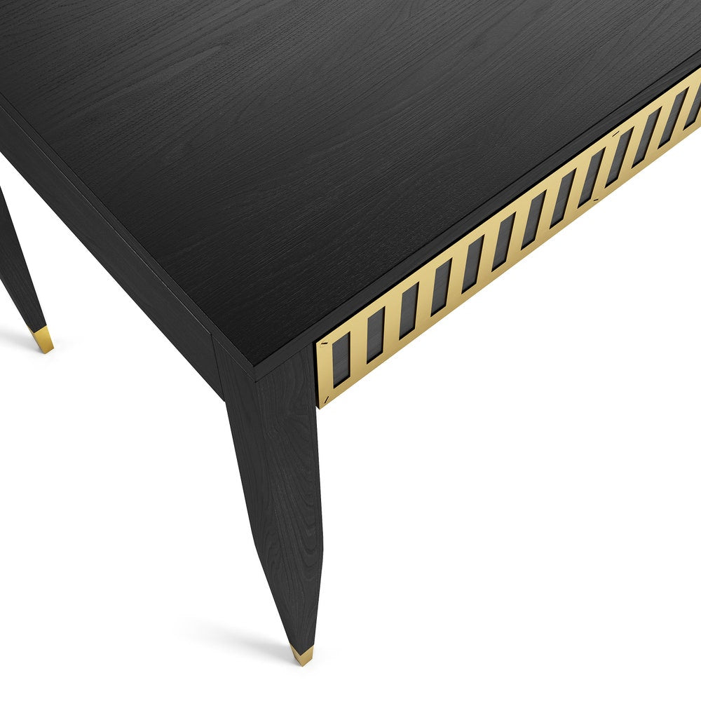 Black oak office desk with two solid oak drawers with brass fronts, mid century modern, study desk, writing desk, solid oak desk, bureau