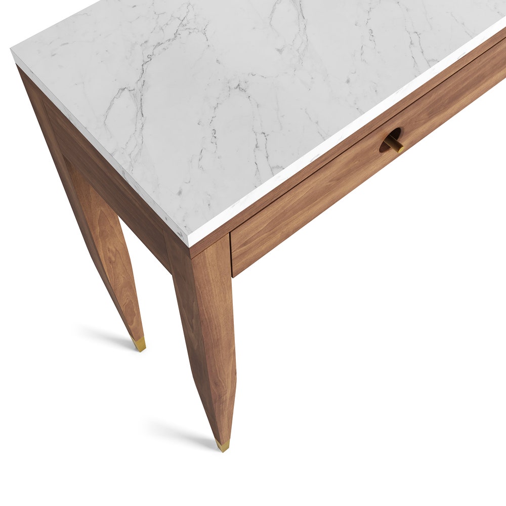 Walnut console table with marble top three drawers and two legs, hallway table, entryway table, dressing table in solid walnut wood