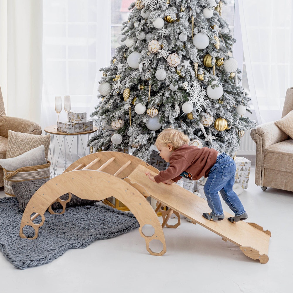 Baby First Christmas Gift - Climbing Arch with Cushion and Ramp - Montessori furniture, Rocker with pillow, Balance board, Toddler gym