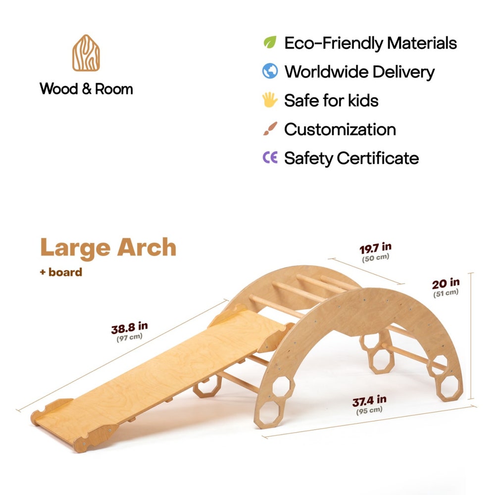 Baby First Christmas Gift - Climbing Arch with Cushion and Ramp - Montessori furniture, Rocker with pillow, Balance board, Toddler gym