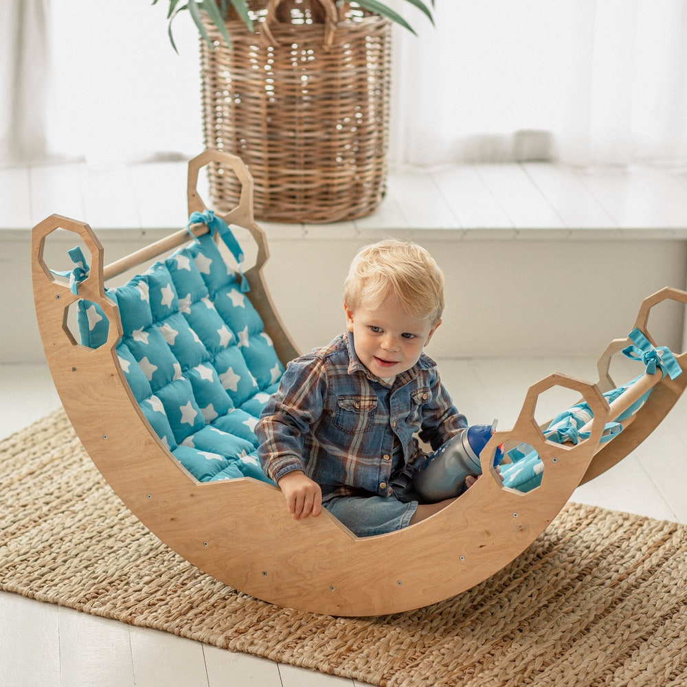 Baby First Christmas Gift - Climbing Arch with Cushion and Ramp - Montessori furniture, Rocker with pillow, Balance board, Toddler gym