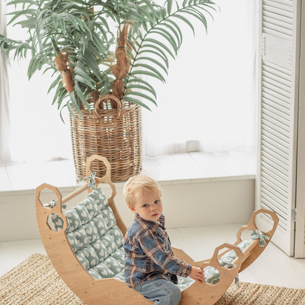 Baby First Christmas Gift - Climbing Arch with Cushion and Ramp - Montessori furniture, Rocker with pillow, Balance board, Toddler gym
