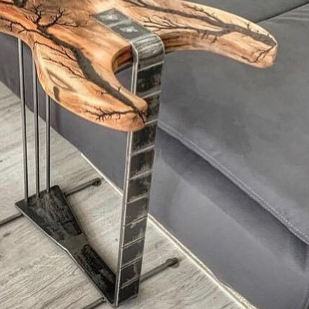 Coffee/Side/End/Guitar Table Wood Raund/Fractal burnt Live Edge Rustic Unique River custom reclaimed luxury Wooden slab nightstand/bed table