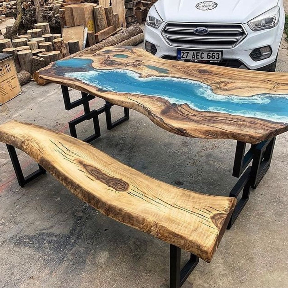 Dining room/kitchen/bar table Wood Epoxy Resin River Unique Live Edge Olive custom reclaimed WoodenSolid slab luxury /coffee/sehpa/end table