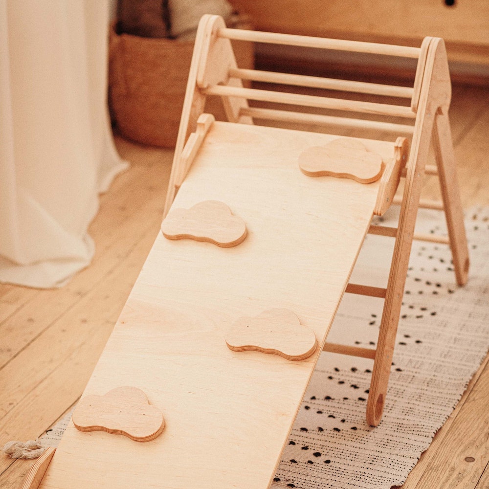 Valentine gift for toddler - Climbing set: Triangle Arch and Ramp, Wooden baby gym, Gift for 1 year old, Wooden rocker, Montessori furniture