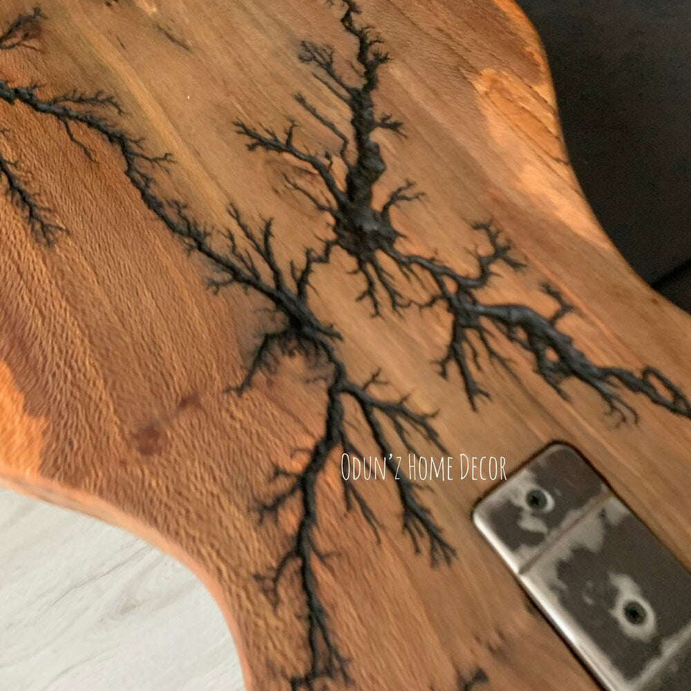 Coffee/Side/End/Guitar Table Wood Raund/Fractal burnt Live Edge Rustic Unique River custom reclaimed luxury Wooden slab nightstand/bed table