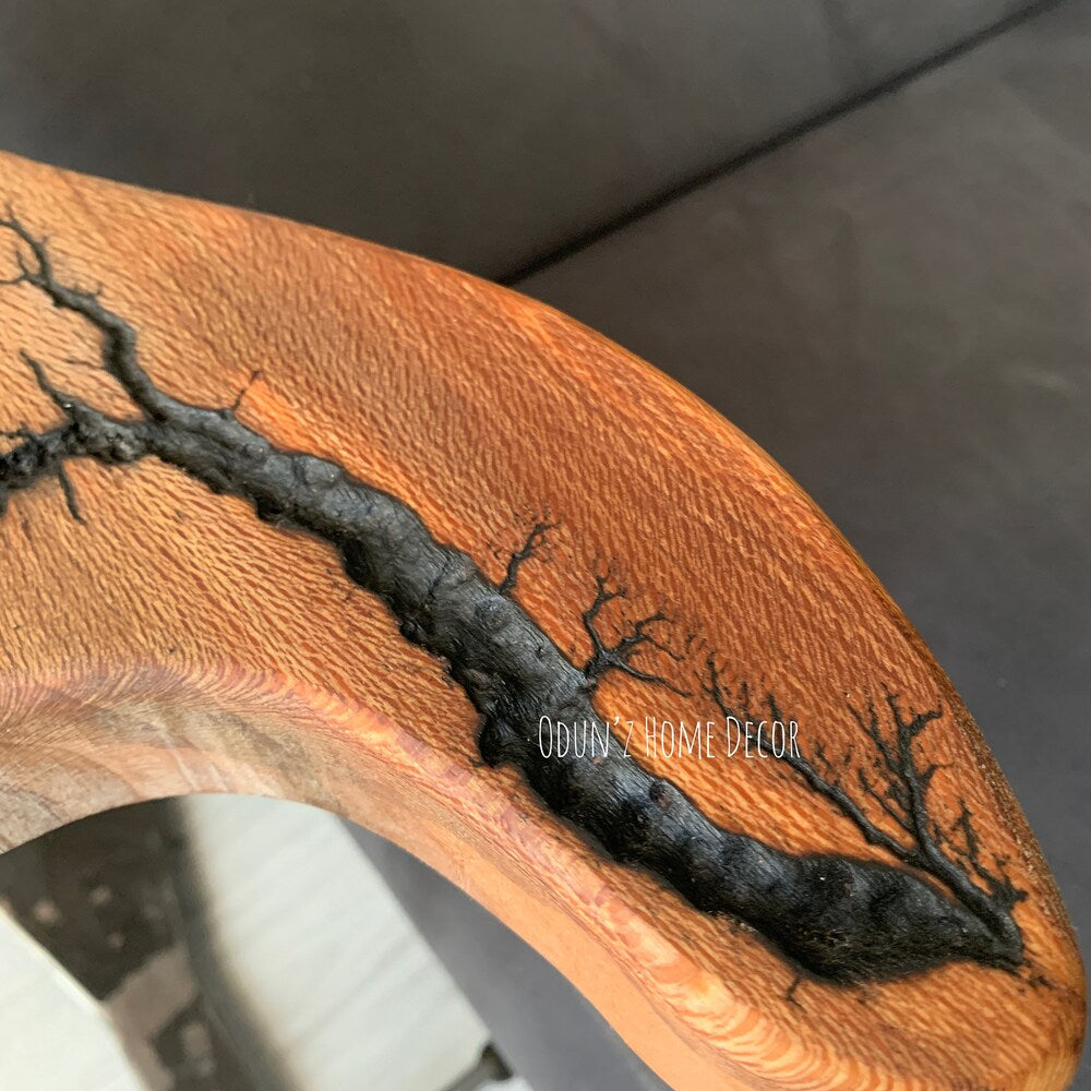 Coffee/Side/End/Guitar Table Wood Raund/Fractal burnt Live Edge Rustic Unique River custom reclaimed luxury Wooden slab nightstand/bed table