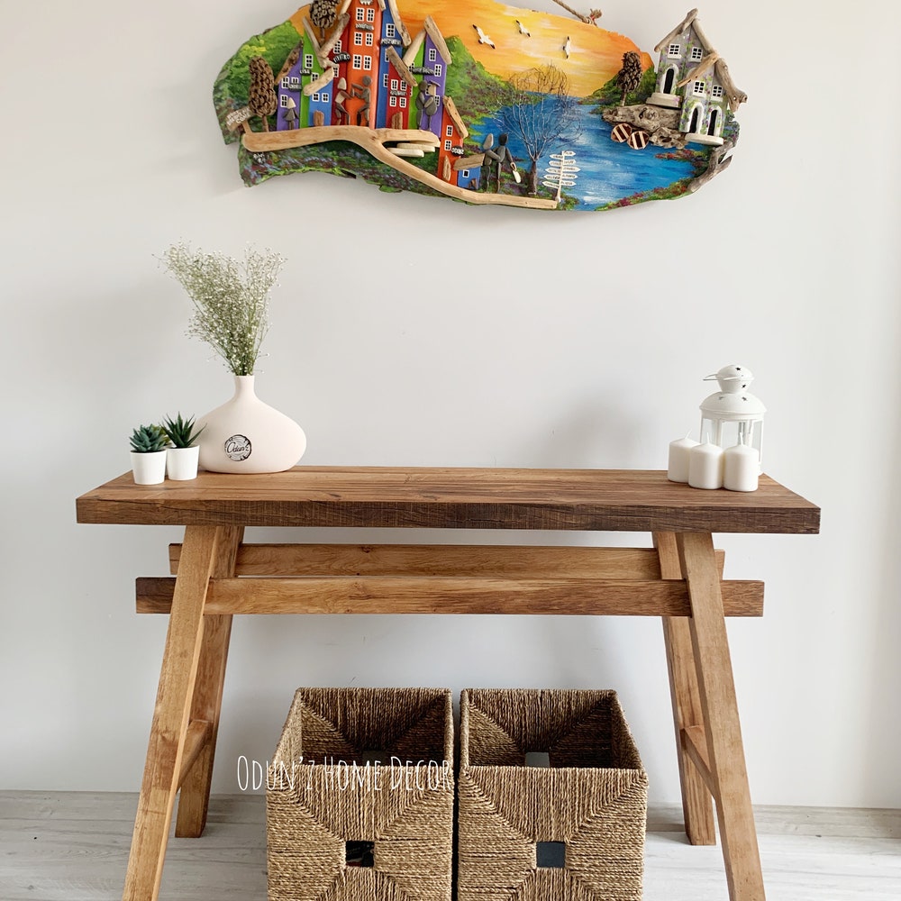 Console/sofa/Entrway table Rustic custom reclaimed Wood/Wooden/Solid/Live edge/slab luxury end/side/foyer/entry/kitchen/coffee/sehpa/ table