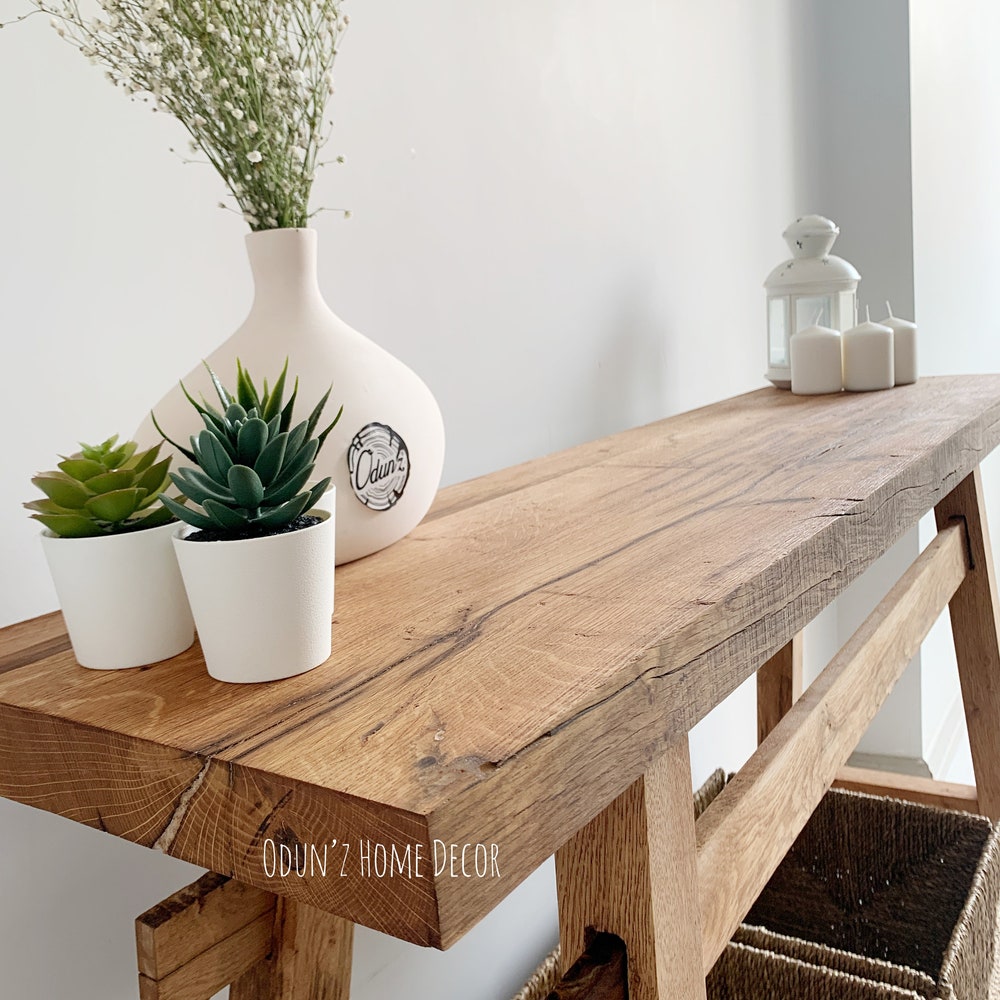 Console/sofa/Entrway table Rustic custom reclaimed Wood/Wooden/Solid/Live edge/slab luxury end/side/foyer/entry/kitchen/coffee/sehpa/ table