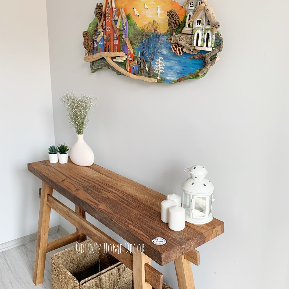 Console/sofa/Entrway table Rustic custom reclaimed Wood/Wooden/Solid/Live edge/slab luxury end/side/foyer/entry/kitchen/coffee/sehpa/ table