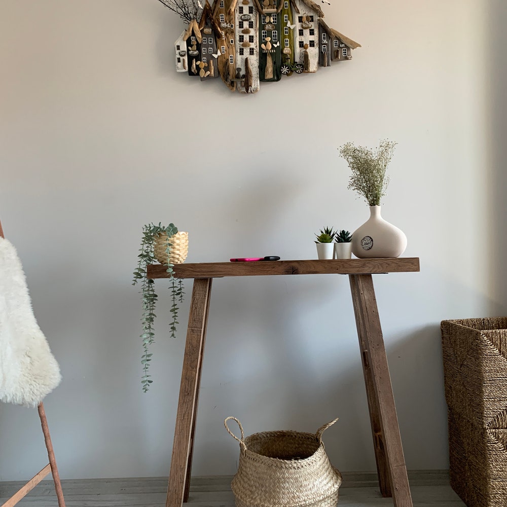 Console/sofa/Entrway table Rustic custom reclaimed Wood/Wooden/Solid/Live edge/slab luxury end/side/foyer/entry/kitchen/coffee/sehpa/ table