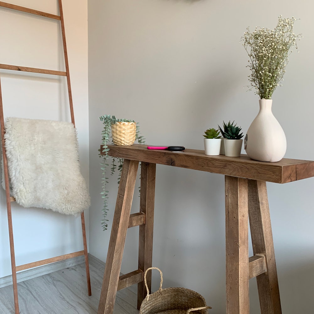 Console/sofa/Entrway table Rustic custom reclaimed Wood/Wooden/Solid/Live edge/slab luxury end/side/foyer/entry/kitchen/coffee/sehpa/ table