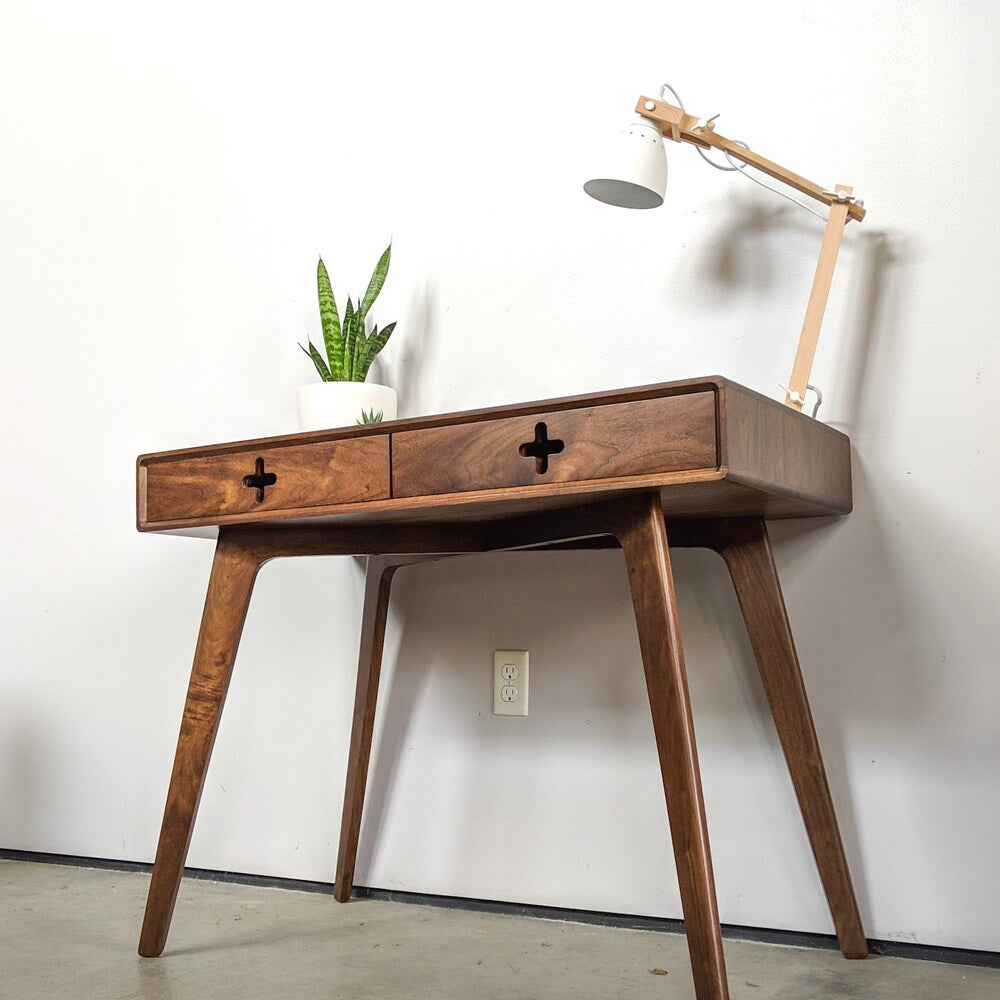 DESK PLUS 40" - modern solid walnut Office Desk, Modern writing table with two drawers, 32" tall
