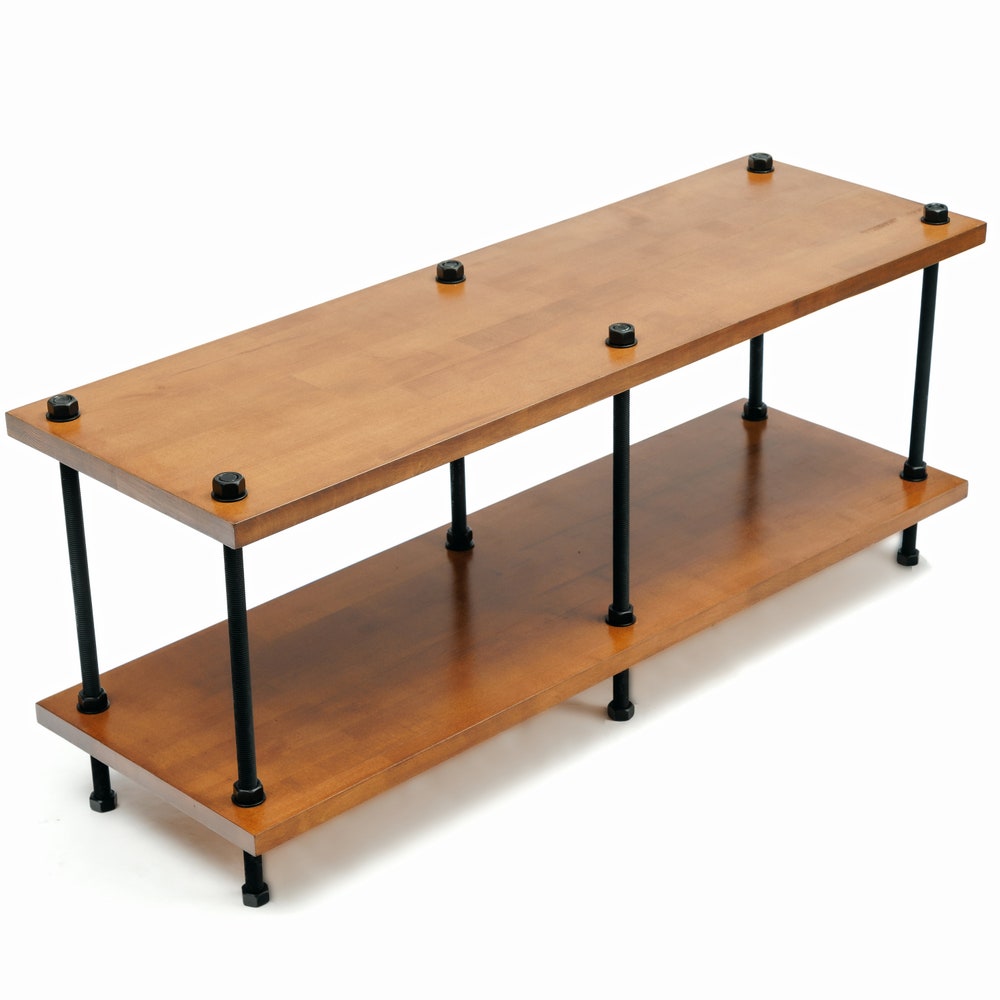 Registered design stand, 2 Tier Black Threaded Rods Stand, Handmade Record Player Stand, Industrial Vinyl Table, Media Hifi TV Unit