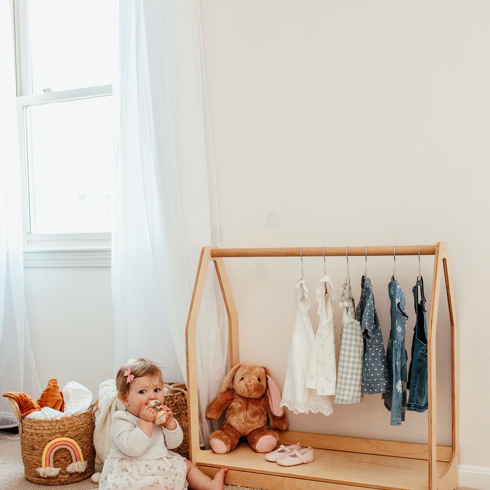 Clothing Rack with Shelf - Toddler Nursery Decor - Montessori Furniture - Kids Storage - Montessori Wardrobe