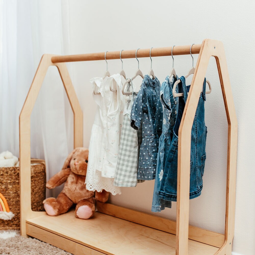 Clothing Rack with Shelf - Toddler Nursery Decor - Montessori Furniture - Kids Storage - Montessori Wardrobe
