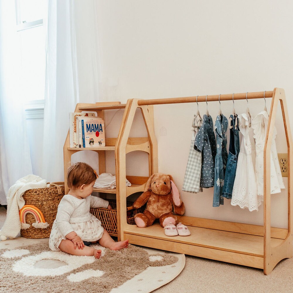 Clothing Rack with Shelf - Toddler Nursery Decor - Montessori Furniture - Kids Storage - Montessori Wardrobe