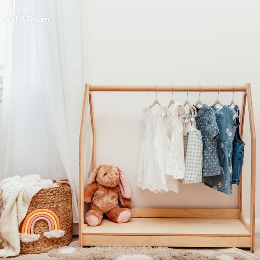 Clothing Rack with Shelf - Toddler Nursery Decor - Montessori Furniture - Kids Storage - Montessori Wardrobe