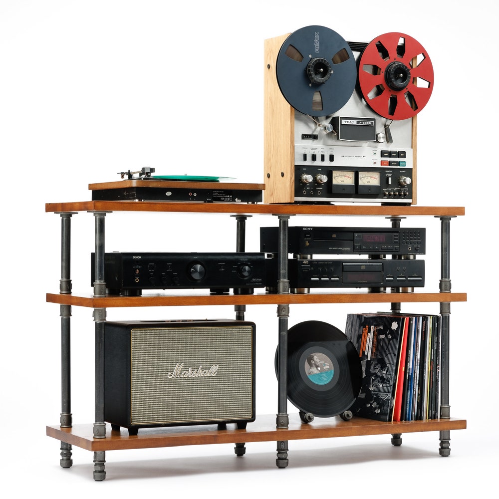 3 in 1 Registered design stand, 3 Tier Industrial Pipe Stand, Record player stand, Vinyl record storage, Audiophile rack, player console