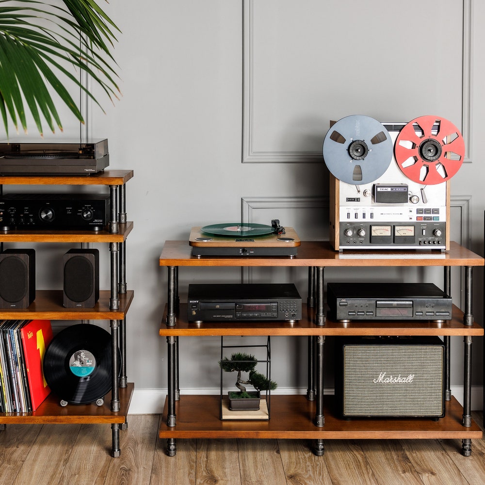3 in 1 Registered design stand, 3 Tier Industrial Pipe Stand, Record player stand, Vinyl record storage, Audiophile rack, player console