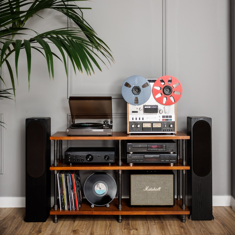 3 in 1 Registered design stand, 3 Tier Industrial Pipe Stand, Record player stand, Vinyl record storage, Audiophile rack, player console