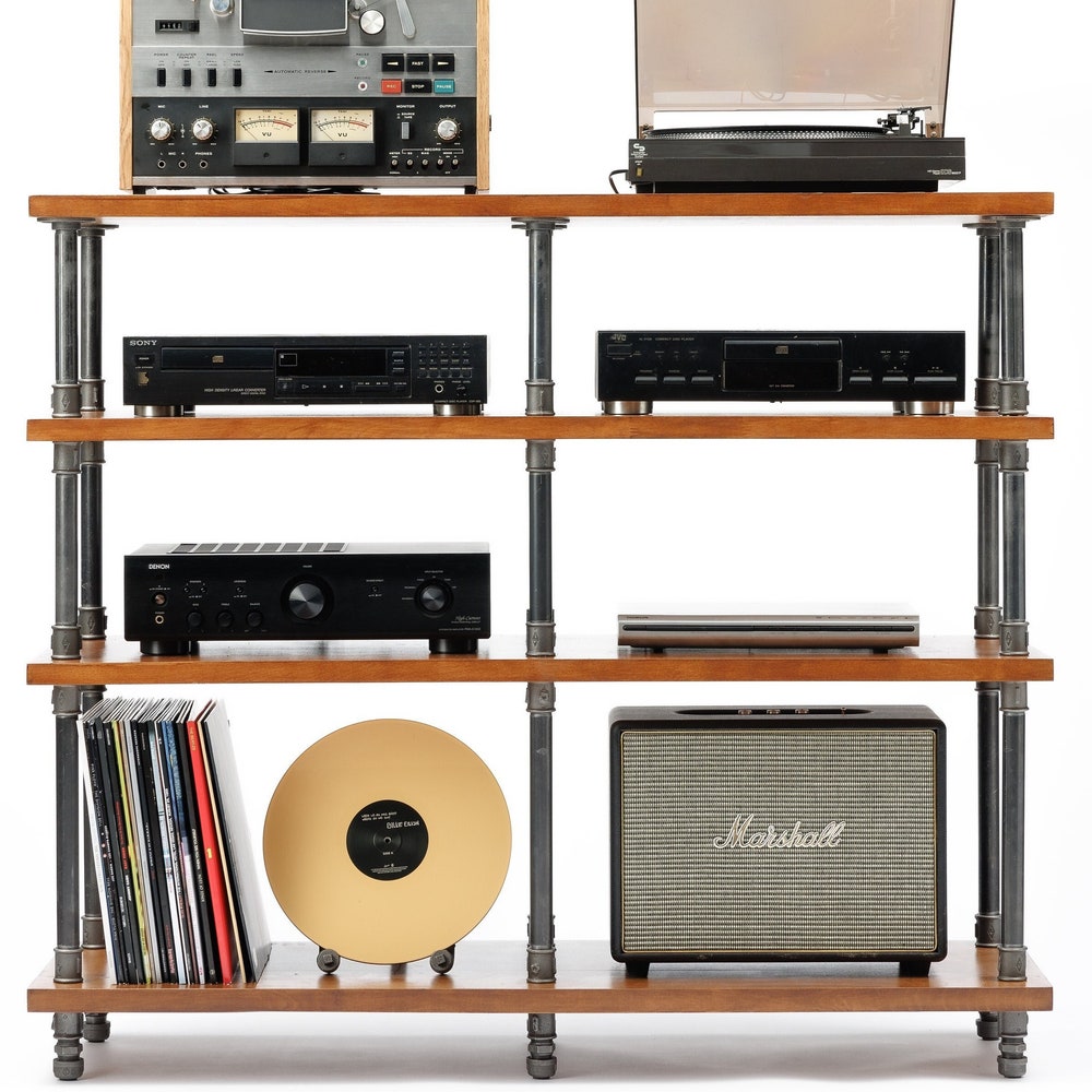 4 in 1 Registered design stand, 4 Tier Industrial Pipe Stand, Record player stand, Vinyl record storage, Record cabinet, Record  console