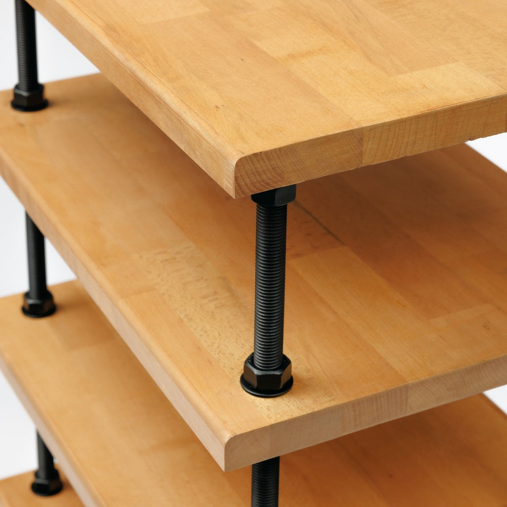 2 IN 1 Registered design stand, 5 Tier Oak Black rods stand, audio rack / Record player stand / Turntable stand / Threaded rod shelf