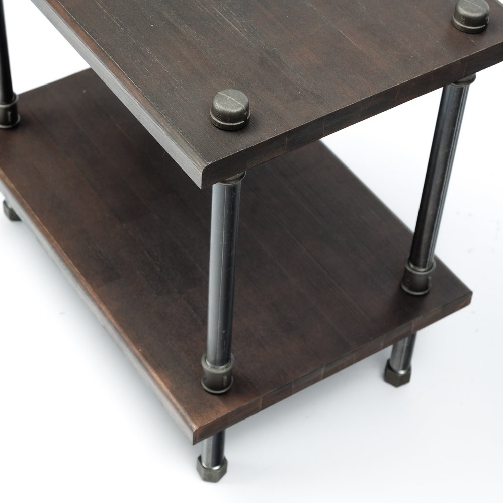 Industrial Pipe Side Table With Reclaimed Wood Shelves For Rustic Living Spaces