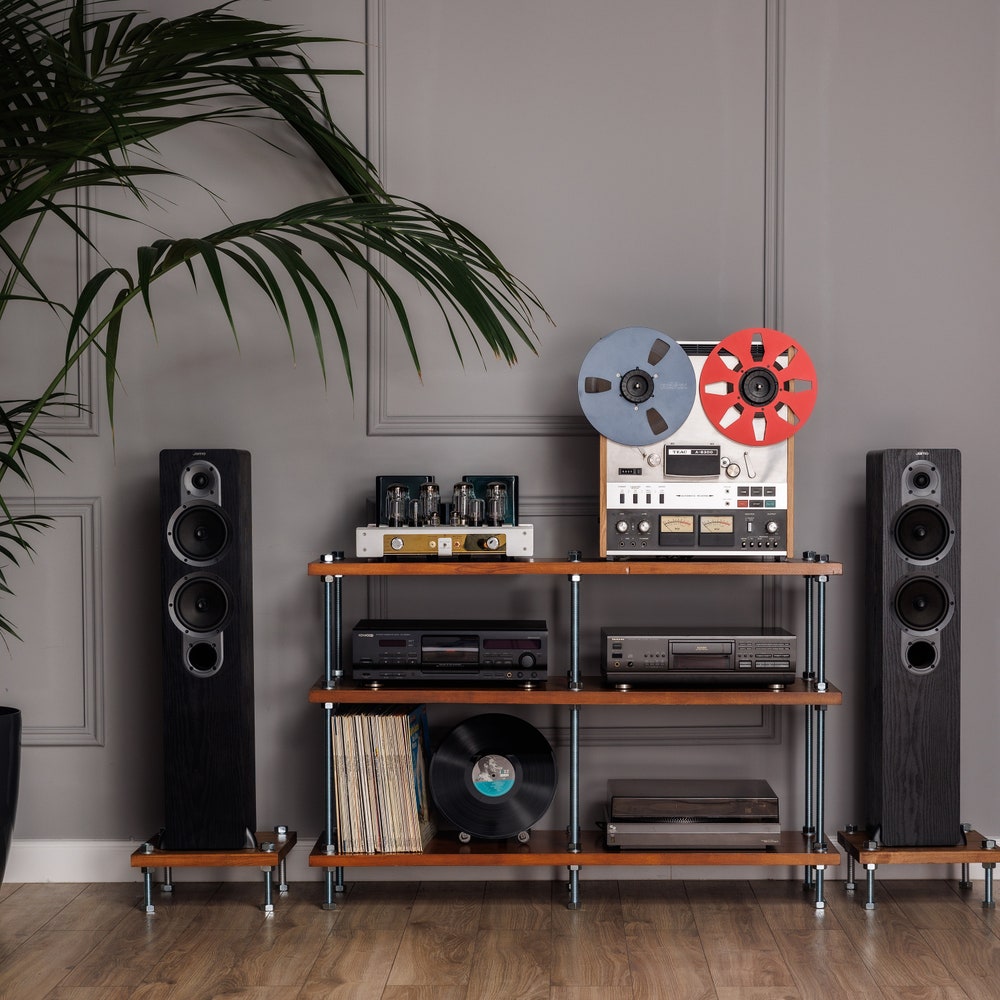 3 Tier Threaded Rods Stand, Reclaimed  Wood Furniture, Handmade Record Player Stand, Industrial Vinyl Table, Media Hifi TV Unit, Audio rack
