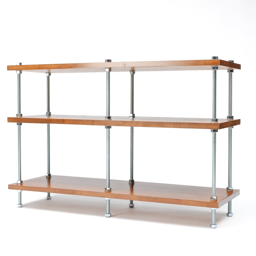3 Tier Threaded Rods Stand, Reclaimed  Wood Furniture, Handmade Record Player Stand, Industrial Vinyl Table, Media Hifi TV Unit, Audio rack