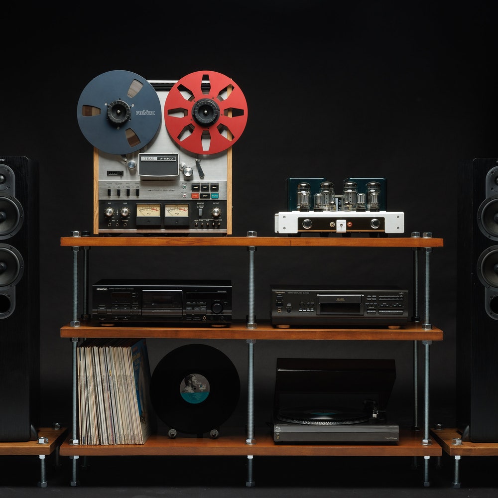 3 Tier Threaded Rods Stand, Reclaimed  Wood Furniture, Handmade Record Player Stand, Industrial Vinyl Table, Media Hifi TV Unit, Audio rack