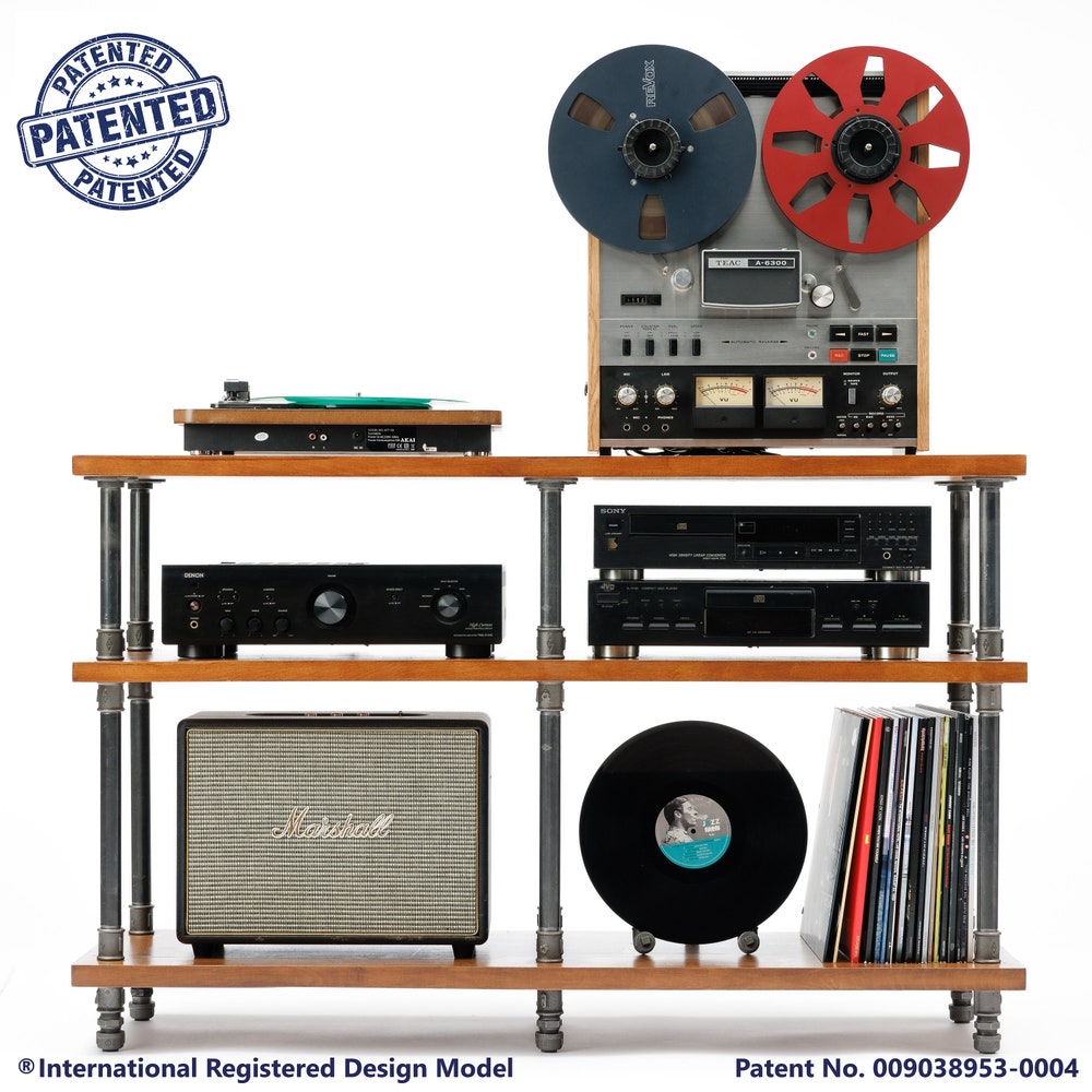 3 in 1 Registered design stand, 3 Tier Industrial Pipe Stand, Record player stand, Vinyl record storage, Audiophile rack, player console