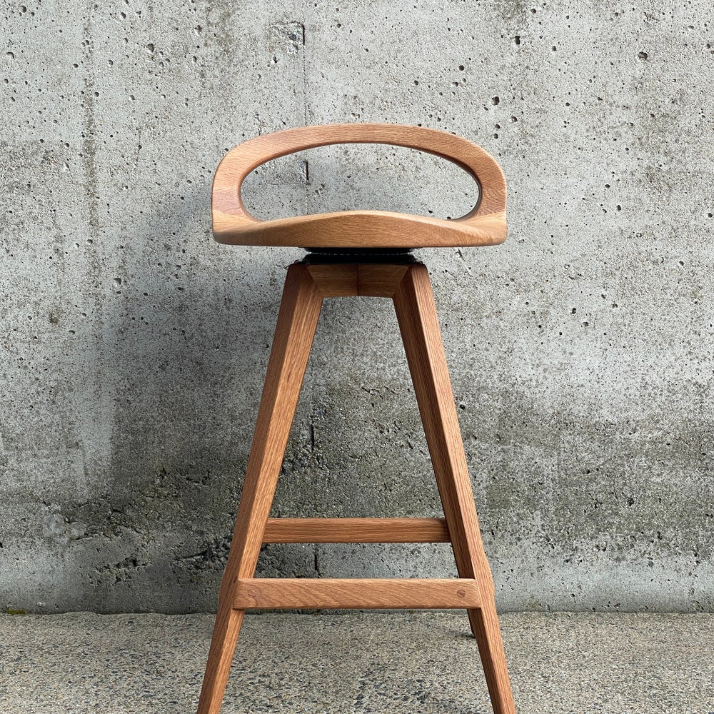 APEX Swiveling Wood Counter Stool | Carved Seat | Mid Century Modern Stool | Tractor seat stool | Kitchen Barstool | Natural Finish